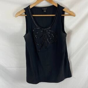 J Crew Silk Bow Beaded Sleeveless Top Black Size 2